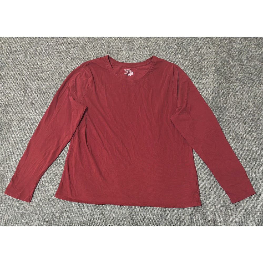 Time And Tru Womens XXL Long Sleeve Red Cotton Crew Neck T-Shirt